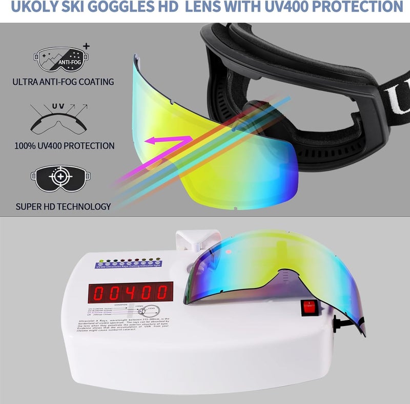 Ukoly Ski/Snowboard Goggles for Men Women, Snow Goggles HD Lens Anti-Fog Coating OTG Design UV400 Protection Windproof - Image 2